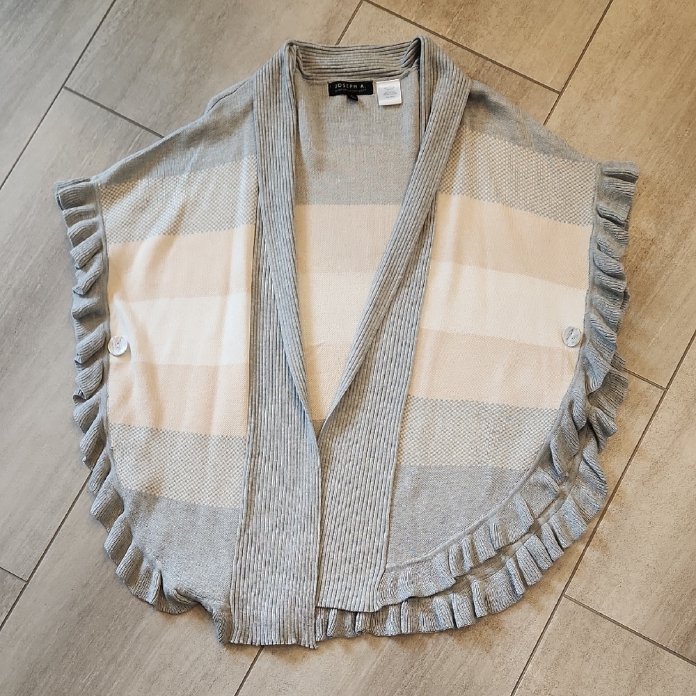 Joseph A Cape Style Open Front Silk Sweater Gray and Cream